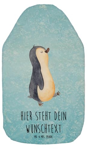 Mr. & Mrs. Panda Personalisierbare Wärmflasche Pinguin marschieren - Eisblau