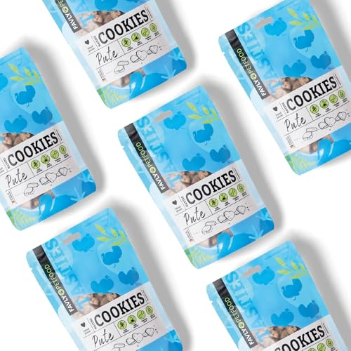 FAVLY Nature Cookies Pute 6x120g, Hundekekse getreidefrei | Gebacken mit Putenherzen, Kartoffel & Banane, knuspriger Trainingssnack, ohne Zusätze & Zucker, für Allergiker