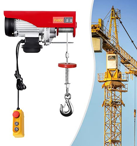 Elektrische Hebezeuge,Seilhebezug,Seilwinde (1300W 800kg Not-Ausschalter, automatische Bremse und Endabschaltung, inkl. 12 m Drahtseil, Umlenkrolle mit Lasthaken und Sicherheitsbügel)