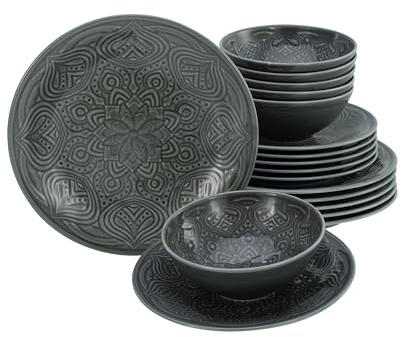 CreaTable, 21627, Orient Mandala Series, 18-Piece Crockery Set, Porcelain Plate Set, Dishwasher and Microwave Safe, Made in Europe