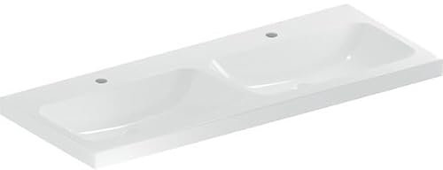 Geberit iCon Light Doppelwaschtisch, 120 cm x 48 cm, mit 2 Hahnlöcher, ohne Überlauf,501838, 501.838.00.5, Farbe: Weiß
