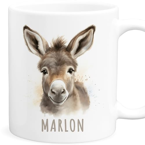 Esel Tasse Kinder personalisiert mit Namen als Geburtstagsgeschenk | Personalisiert, hochwertige Keramik, spülmaschinen- & mikrowellengeeignet, 330 ml, Eseltasse