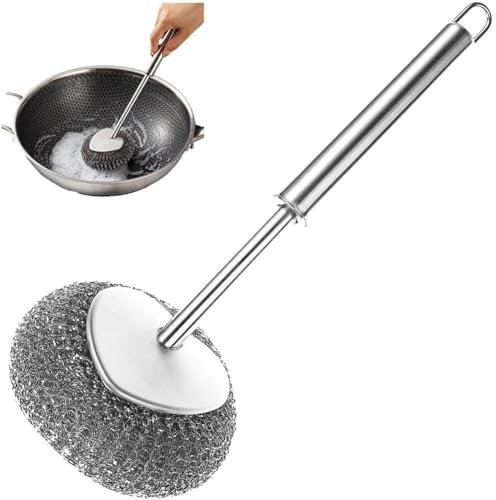 Estropajo Reutilizable, Cepillo De Acero Inoxidable, Almohadillas De Lana De Acero, Cepillo De Limpieza con Largo, Utensilio Doméstico con De Metal
