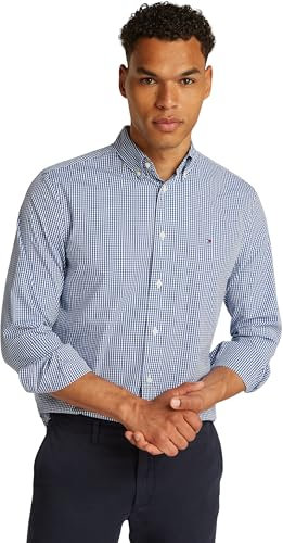 Tommy Hilfiger Men’s Flex Poplin Gingham Regular Fit Shirt, Multicolor (Wedge Blue/Optic White), S