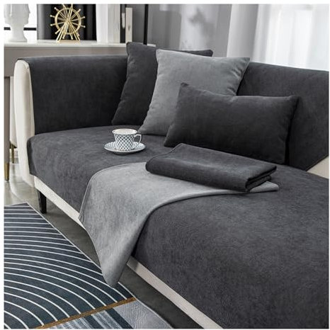 Tauzveok Sofabezug rutschfeste, Sofa überzug 3 sitzer, Für L Shape Eck 3 2 4 Sitzer Sofaüberzug, Hund Katze Sofaschoner, Chenille sofadecken für sitzfläche,Dark Gray,90 * 180cm