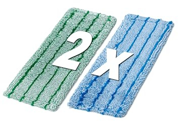 VIOVIE Mikrofaser Wischbezug Duo in blau und grün für Bodenwischer 4 Stück, Ersatz Mopp 40 cm gründliche Reinigung Zuhause, Büro in Profiqualität für Fliesen, empfindliche Böden Parkett Naturböden