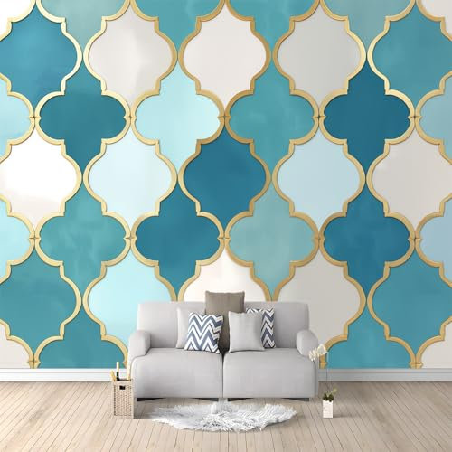 mural de papel pintado Azulejos marroquíes geométricos con motivos de rombos 200x150 cm no tejido Papel tapiz fotográfico dormitorios/salón/Hotel/Fondo de TV Decoración