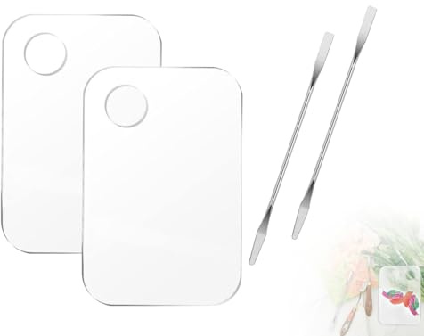 Lhbwhiz 2 Stück Make Up Palette,Klare Acryl Mischpalette,Blending Kosmetikpalette,Kosmetische Mixing Tablett,schminkpalette Tools mit 2 Stück Spatel,für Foundation Nailart Lidschatten Pigmenten