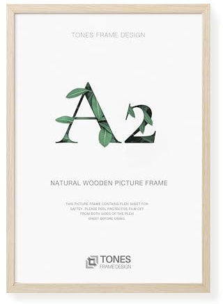 TONES FRAME DESIGN A2 Photo Frame, 42 x 59.4 cm, Wooden Picture Frame with Oak Veneer, Shatter-Resistant Plexiglass, Wall Frame for Portrait or Landscape, Posters, Prints, Artwork