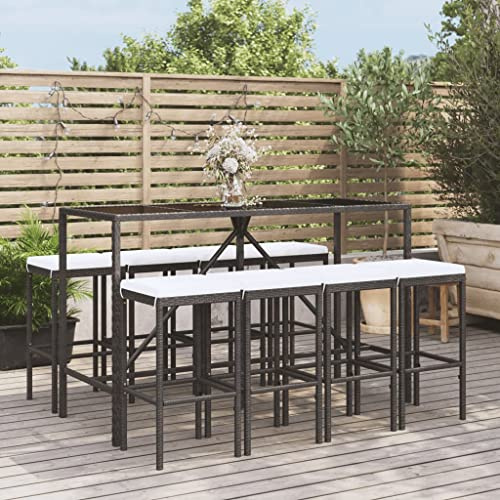 WEMYUFURN 9-TLG. Gartenbar-Set mit Kissen Schwarz Poly Rattan, Outdoor-Sitzgruppe, Terrassen-Lounge-Set, Garten-Couchgarnitur - Wetterbeständig, Komfortabel - für Terrasse, Garten und Balkon