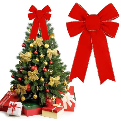 DIELOVEHUA Noeud Rouge Noel, 23X33CM Noeuds de Ruban de Noël, Noeud Sapin de Noel, Gros Noeud Rouge Noel, Noeuds de Noël pour Décoration de Noël