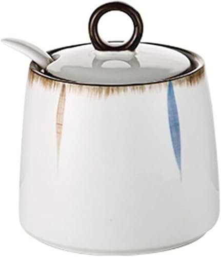 Zuccheriera in ceramica con coperchio e cucchiaio Barattoli di zucchero per bancone della cucina Zuccheriera con cucchiaio Barattolo per spezie Saliera Contenitore per condimento per la casa
