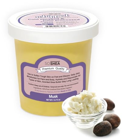 SoShea Whipped Shea Butter Musk - Nourishes, Moisturizes & Renews | 100% African Pure Shea Butter | Cold-Pressed & Cold-Processed | No Dyes & Parabens | Vegan | 11.50oz / 326g