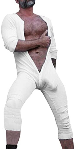 Mymyguoe Grenouillère pour homme - Sous-vêtements fonctionnels - Pyjama une pièce - Maillot de corps - Vêtement d'extérieur - Sous-vêtements extensibles avec boutons