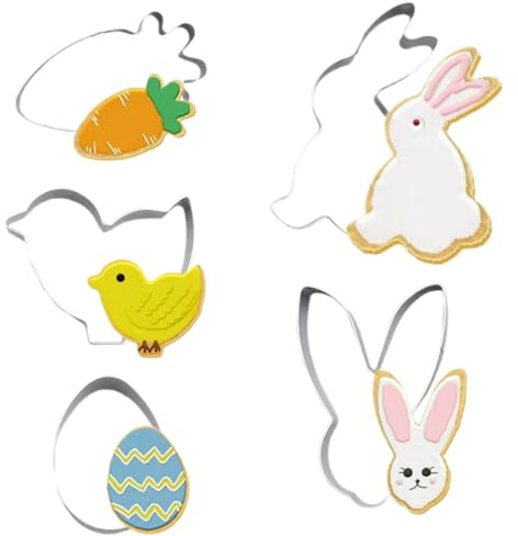 OUDQFCJ 5 pezzi Formine Biscotti Pasqua Grandi, Stampi per Biscotti Pasquali, Stampi per bambini, Stampi per coniglietti pasquali, Coniglio, Uovo, Pulcino,carote