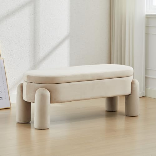 Ya-Home Pouf Contenitore in Vellutto per Camera da Letto/Soggiorno, Cachi