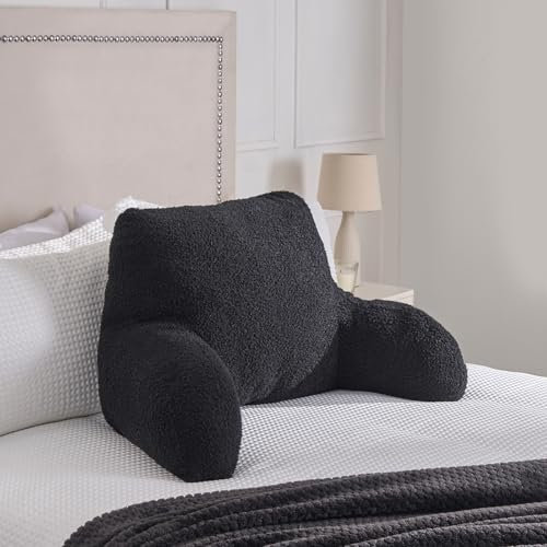 OHS Cuddle Cushion for Adults, Boucle Reading Cushion Gaming Soft Cosy Supportive Fleece Pillow with Arms Snuggle Hug Relaxing at Home - Black