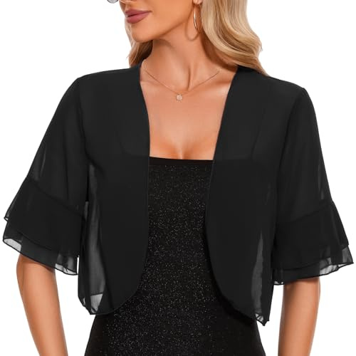 Heersan Women's Bolero Shrug Summer Chiffon Short Sleeve Cardigans Tops UK Open Front Sheer Shawl Tops Thin Jackets Evening Wedding