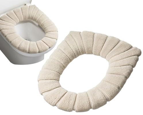 5er Set WC Schonbezüge Weich Dicker Wärmer Dehnbar Waschbar Tuch WC Sitz Abdeckung Pads (Beige)