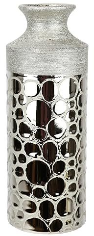 Jarrón de cerámica Plateado de 27 cm, jarrón de cerámica, jarrón cilíndrico para Flores Frescas y secas, jarrón Decorativo, Brillante, Mate, jarrón de Suelo Alto, Moderno, decoración de Mesa