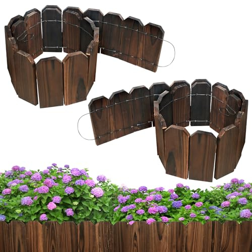 Mulctun Wood Garden Edging - 5.9 H X 47 L Sturdy Wooden Landscape Edging, Small Flower Bed Edging Borders, Decorative Wooden Garden Fence for Yard Flower Bed Lawns Pathway Tree (2 Packs)