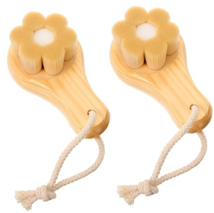 Manuelle Gesichtsreinigungsbürste im Pflaumenblüten Design 2 Stück-pack | Holzgriff in Khaki, Weiche Borsten aus Faux Fiber, für Zuhause und Unterwegs