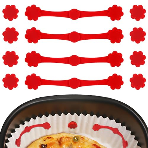 lasuroa 12 Stück Airfryer-Magnete für Pergamentpapier, Hochtemperaturbeständige Airfryer-Magnet-Silikonschnalle zum Sicheren Verriegeln von Einlagen und Befestigen des Korbs (Rot)