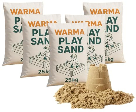 25kg Bags Warma Premium Grade Play Sand - Non Toxic - Natural & Triple Washed - Suitable For Childrens Kids Indoor & Outdoor Sensory Play Areas Sandpits Sand Box Tables - 5 x 25kg Bags