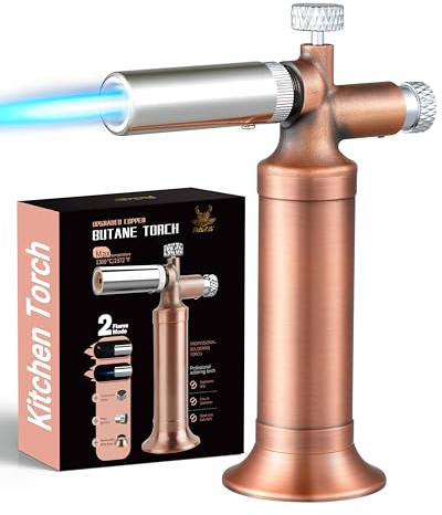 Ravs Butane Torch Lighter Pure Copper, Pink Kitchen Torch with Safety Lock, Dual Flame Mode Creme Brulee Torch with Adjustable Flame, Blow Torch for Cooking, Gifts For Women & Men, Butane Not Included