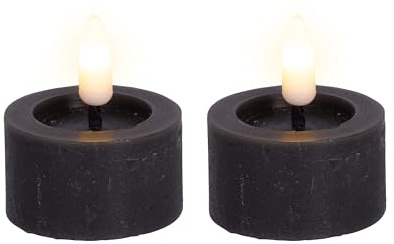 LED Teelichter mit Timer 4,4x5cm Wachs 2 Stück - Wachskerzen mit 6 Stunden Timerfunktion - Echtwachskerze batteriebetrieben - Flammenlose Kerzen als Tischkerzen Dekokerzen Teelicht - Grau Warmweiß
