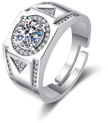 Wycian Ring Schmuck Männer Frauen Ring Weißgold Silber 9K Moissanit Vier Krallen mit Zirkonia Größe 65 (20.7) Modern für Frau Weihnachten Gravur