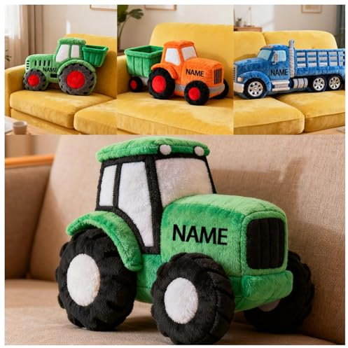 XIAO.Z Personalisierter Anhänger Traktor geformtes Kissen, benutzerdefinierter Name 2D gedruckt Bautechnik Fahrzeug Anhänger Traktor werfen Kissen Sofa Dekoratives gefüllt Dekor