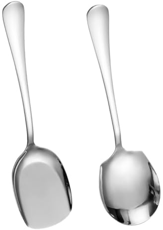 Angoily Cuillère de Service en Acier Inoxydable Épais 2 Pièces Grosse Cuillère Creuse Multifonction Cuisine Familiale Ustensiles Cuisine Résistants et Pratiques pour Buffet et Repas