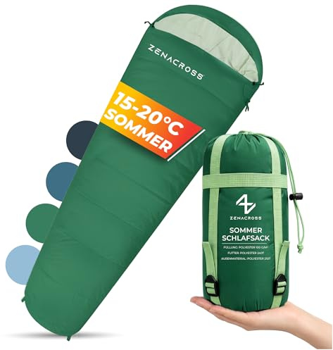 Zenacross Sacco a Pelo Estivo - Sacco a Pelo Compatto & Ultra Leggero (900g) per Campeggio, Attività all'aperto e Festival - Verde