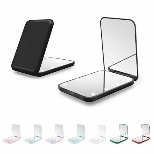 Aouplry Compact Mirror, 1X/3X Magnification LED Pocket Mirror with Nternal BIattery, Mini Mirror for Purse, Pocket,Travel and Present (Black)