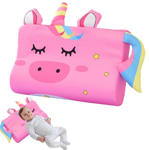 DASIAUTOEM Schlummerkids Kissen, 46x26cm Calmly Kinderkissen Niedliche Tiere Kinder Kissen Ergonomisches Kuschelkissen Kinder Atmungsaktiv Komfortkissen für Mädchen & Junge (Rosa Einhorn)