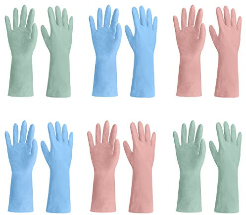 TopBine 6 Pairs Rubber Cleaning Gloves, Multi-Purpose Reusable Waterproof Washing Gloves - Large & Medium