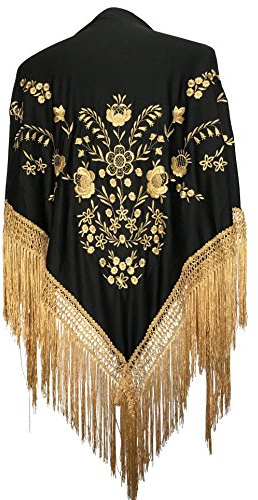 La Senorita Spanischer Manton Tuch Schal bestickt. Flamenco-Tücher für das Fair-, Sevillana- oder Flamenco-Kleid. [160 x 80 cm] Ideale Größe für alle Altersgruppen [Mädchen & Frauen]