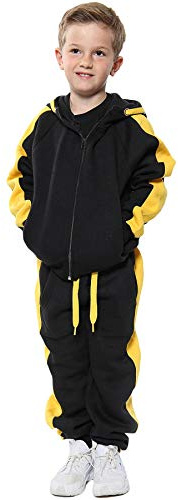 A2Z 4 Kids Girls Boys Tracksuit Plain Zipped Hooded Sweatshirt Top Bottoms Gym Jogging - T.S 102 Black Yellow 7-8