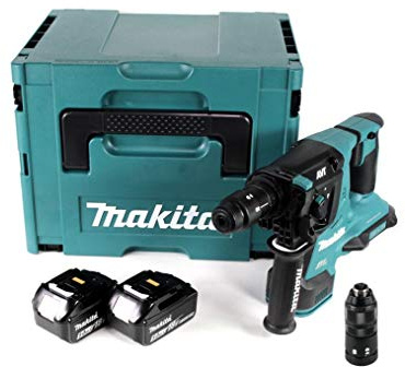 Makita DHR 281 TJ Brushless Akku Bohrhammer 28 mm 2x 18 V für SDS-PLUS mit Schnellwechselfutter im Makpac + 2x 5,0 Ah Akku - ohne Ladegerät