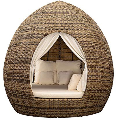 Strandkorbwerk Egg Daybed mit Vorhängen - 360° Drehtechnik Sonnenliege, Rattan, (Cubu Cream)