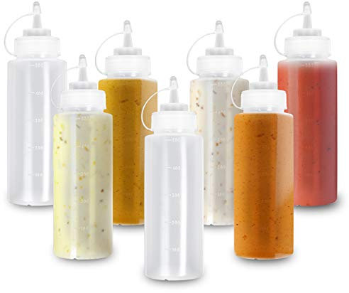 MATANA 8 Große Quetschflaschen aus Kunststoff mit Kappen, 500ml - Squeeze Flaschen - Gewürze, Saucen, Ketchup, Dressings, Olivenöl – BPA-Frei & Spülmaschinenfest