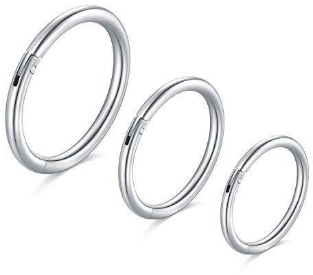 Longita 18G Helix Piercings Chirurgenstahl Damen Herren Septum Piercing Hinged Clicker Segmentring Nasenpiercing Lippenpiercing Tragus Knorpel Ohr Piercing 3 Stück-Silber