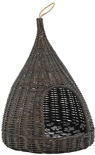 vidaXL Katzenhaus mit Kissen Grau 40x60 cm Naturweide Tipi