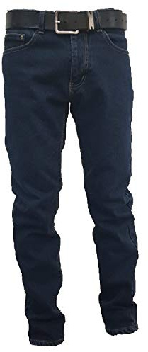 Jeans Uomo 5 Tasche Invernale Imbottito in Pile Caldo Foderato Elastico 46-60 Termico Scuro a Vita Alta Denim (IT, Numero, 54, Regular, Regular, Scuro)