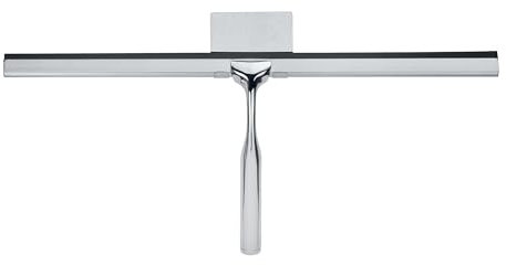 WENKO Badezimmerwischer Terni Jumbo - Duschabzieher mit Wandbefestigung zum Ankleben, Metall, 40 x 17 x 3.5 cm, Chrom, Silber Glänzend, 17 x 3.5 x 40 cm