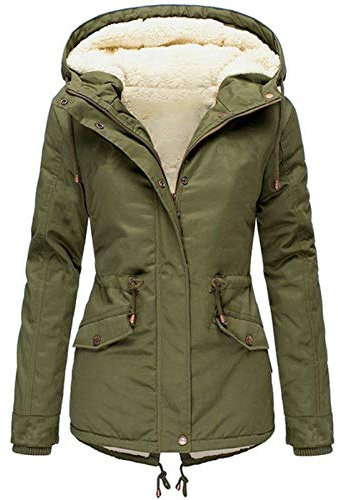 HHMY Veste de pluie transparente pour femme : manteau à capuche avec cordon de serrage, manteau chaud fin parka manteau d'hiver avec fermeture éclair et poche, doublure en polaire, S à 5XL, Vert