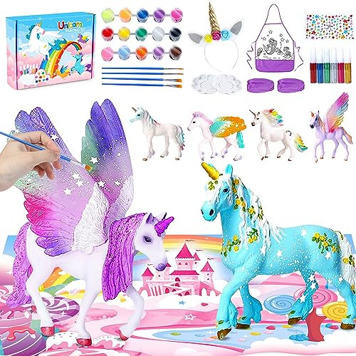 Jojoin Einhörnern Geschenk für Mädchen Malset - Bastelset Malset Kinder mit Leuchten im Dunkeln | Handschuhe Lätzchen Ärmel Stirnbändern - Einhorn Spielzeug für Mädchen Jungen Kinder 3 4 5 6 7