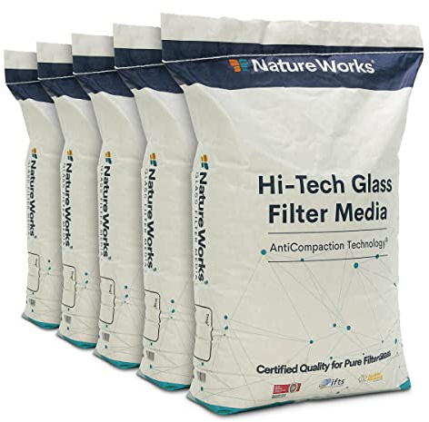 Nature Works Hi-Tech Verre filtrant pour systèmes de filtration de piscine, filtre à sable, en verre plat 100% pur, respectueux de l'environnement, granulométrie de 0,6 à 1,0 mm (100 kg)