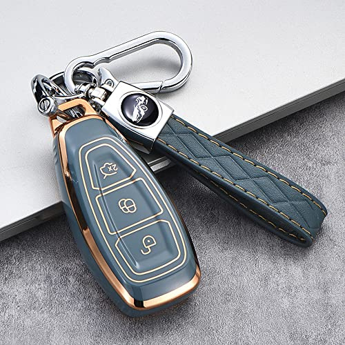 ontto Autoschlüssel Hülle Passt für Ford Schlüsselhülle Silikon Schutzhülle Passt für Ford Focus 3 4 ST Mondeo MK3 MK4 B-Max Fiesta Fusion Kuga Ecosport Schlüsselanhänger Schlüsseletui 3 Taste-A Grau